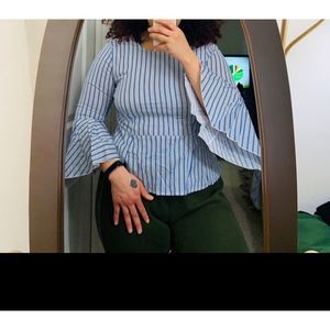 Striped Peplum Top with Back Tie